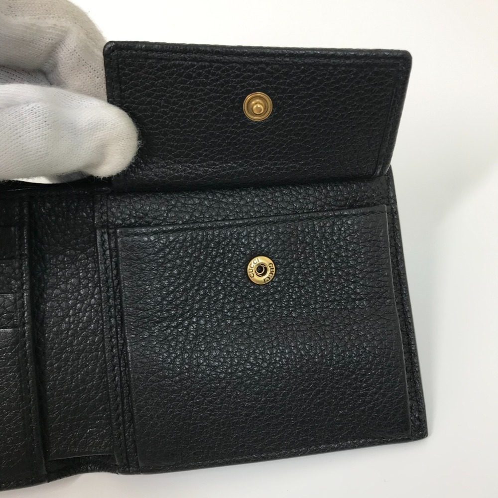 GUCCI 496316 Printed Compact Wallet Bi-fold Leather Men's Black E-240626-5 - Picture 10 of 13